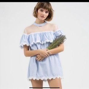 POL LIGHT DENIM PIN STRIPE TOP